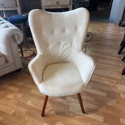 Accent Chair: Ivory Wingback Accent Chair W/ Wooden Legs SKU Q82NUJ