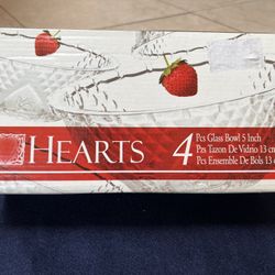 Hearts Set of 4 Clear Classic Glass bowls for Valentine's Day
