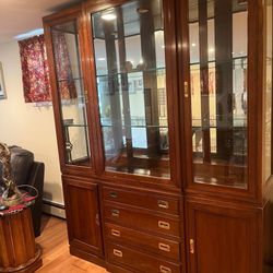 Ethan Allen Cherry Campaign Style China Cabinet 