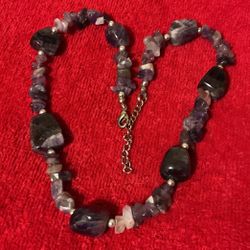 18” Silver And Genuine Amethyst Gem Stones Necklace 