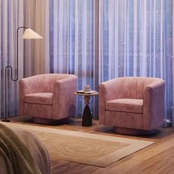 Set of 2 pink color swivel chair with ottoman