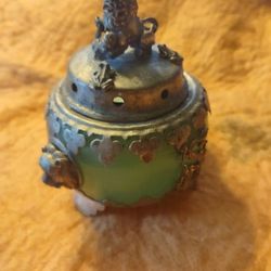 Rare Brass Jade Chinese Foo Dog Incense Burner