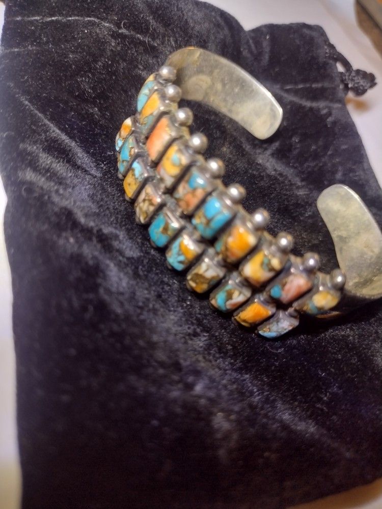 Santa Fe Style 925 Turquoise Cuff Bracelet 