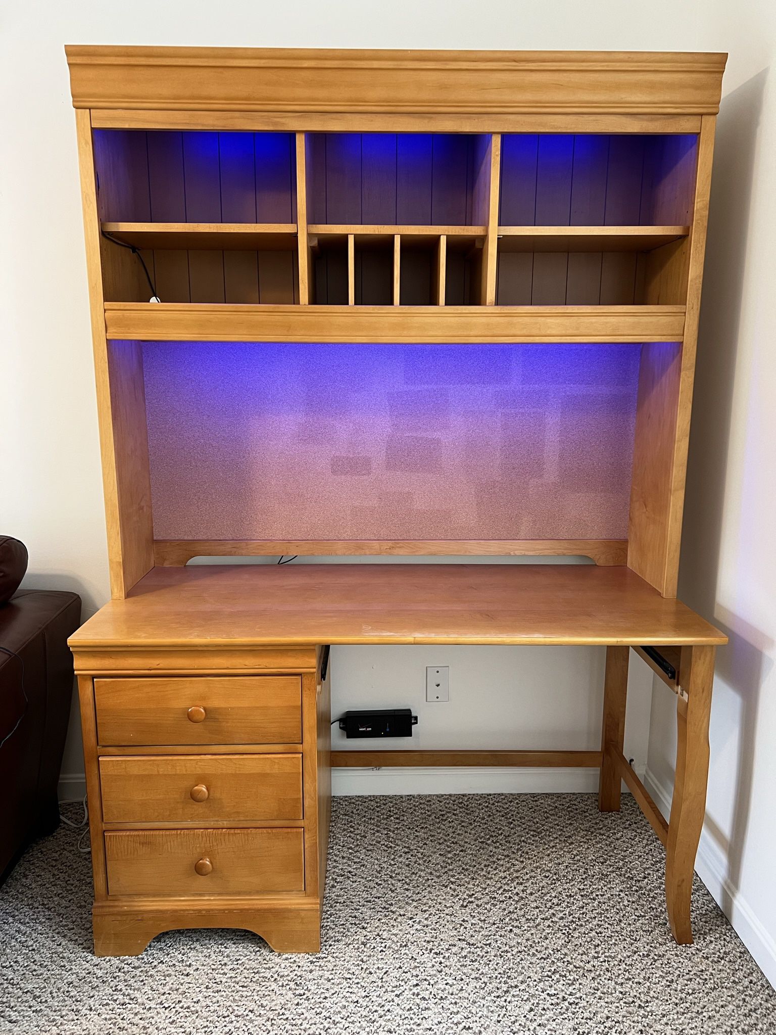 Desk With Lighted Hutch And Shelves - REAL WOOD - Stanley Furniture