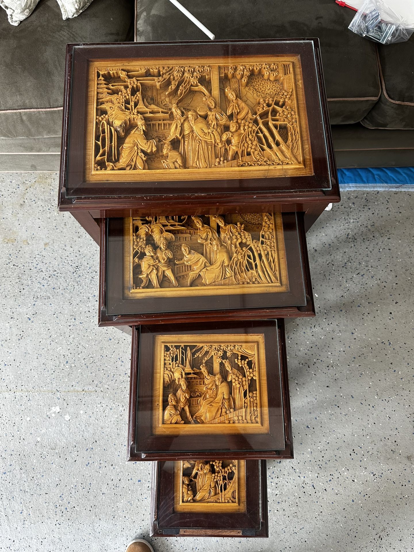 Asian Carved Nesting Tables - Set of 4