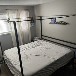 King Bed Canopy Bed Frame + Purple Mattress