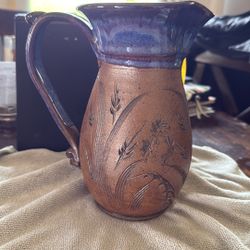 Tom Briney Pottery Etched Wheat Design 