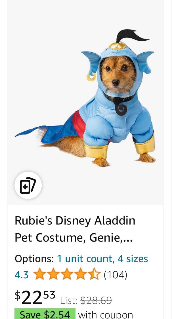 Cute Aladdin Genie Dog Costume