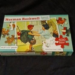 Norman Rockwell 500-piece jigsaw puzzle featuring the artwork "Home From Camp" (1968)