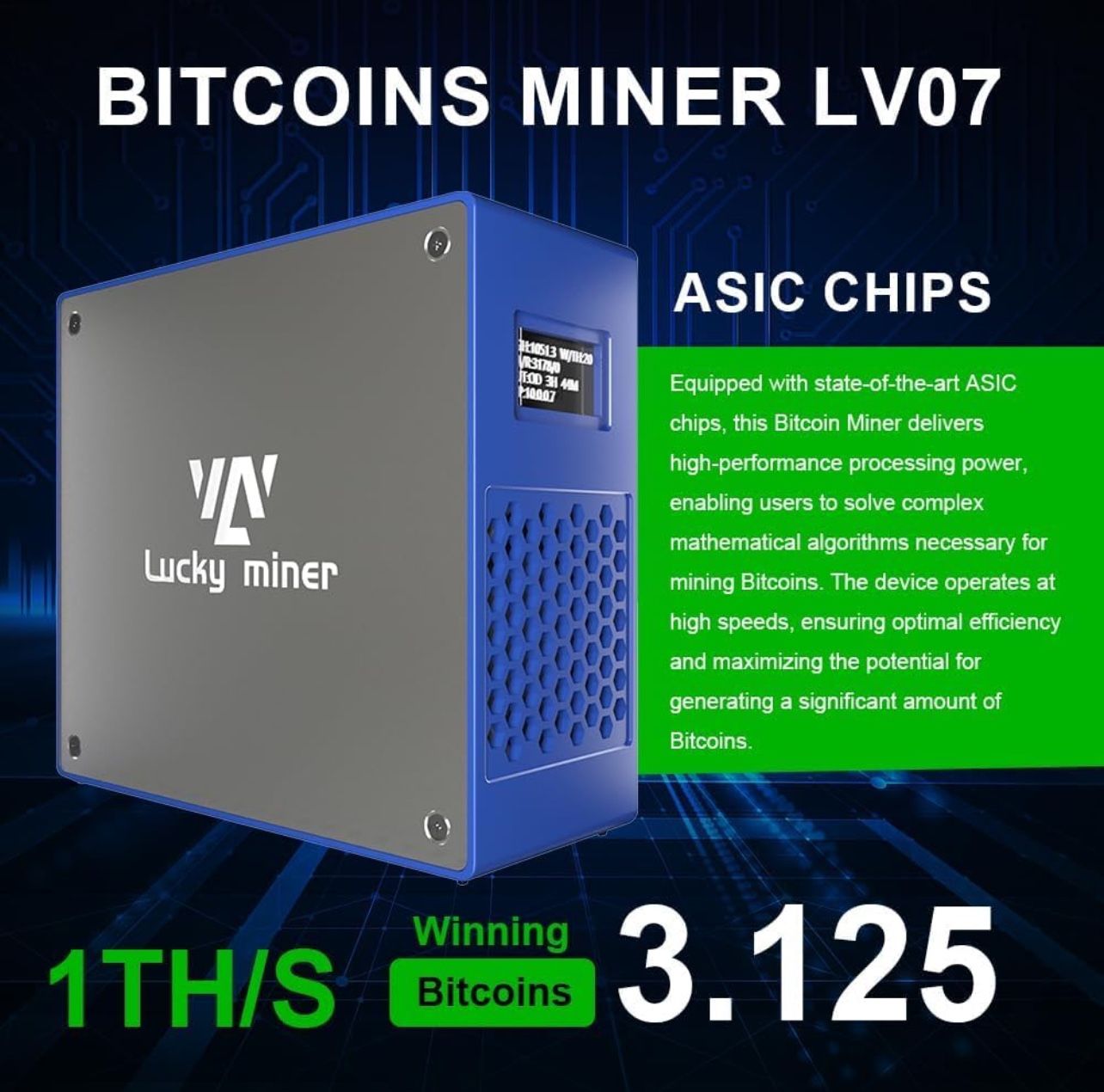 Bitcoins Miner LV07 BTC Mining Crypto Lotto Device Asic Chip WiFi SHA GH/S  BM1366 Micro
