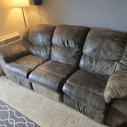 Brown Double Recliner Sofa