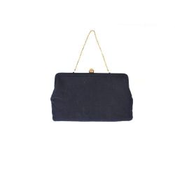 Vintage 1960s Navy Blue Convertible Clutch – Gold Chain Handle & Snap Closure – Good Condition