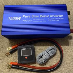 Pure Sine Wave Power Inverter DC12V to AC 110V with Dual sockets and USB, LCD Remote kit. (1500W)