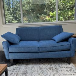 Blue Mid Century Modern Sofa And Loveseat
