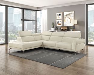 Modern Top Grain Leather 2-Piece Sectional Beige Color