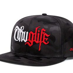 Thug Life Outlaw Black / Red Flat Brim Snapback Hat 