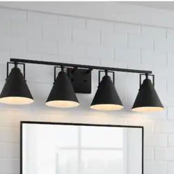 Home Decorators Collection
Insdale 4-Light Matte Black Modern Industrial Bathroom Vanity Light with Black Metal Shades