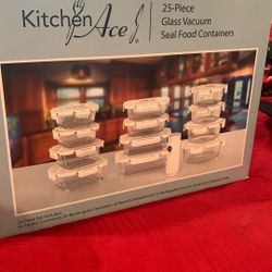 New 25 Piece Glass Vaccum Seal Food Containers 