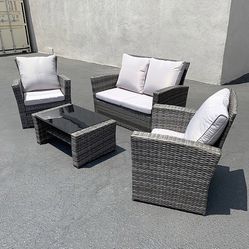 $295 (New in box) Patio 4-piece outdoor wicker furniture rattan set (sofa 48x26”, chair 29x26”, table 34x20”) 