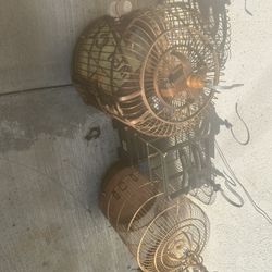Three Wooden Bird Cages