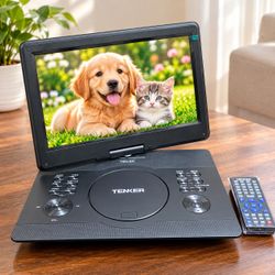 TENKER Portable DVD Player – 12” x 7” Display, 14” x 10” Screen, Swivel Screen + Remote