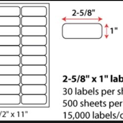 15,000 Labels per Carton, 2 5/8 X 1 Inch Laser and Inkjet Labels- 500 Sheets- 30 Labels per Sheet Common Uses: Standard Address Label Mailing Label Ba