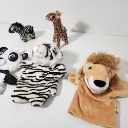 Lion Tiger Panda Monkey Hand Puppet Baby Kids Soft Doll Plush Toy & Folkmanis Giraffe Zebra Stuffed Animal Plush Finger Puppet Retired