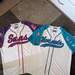 Vintage NBA Phoenix Suns and Charlotte Hornets Baseball Style Button Up Jerseys Both XL
