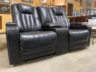 ASHLEY Black Manual Reclining Loveseat w/ Storage