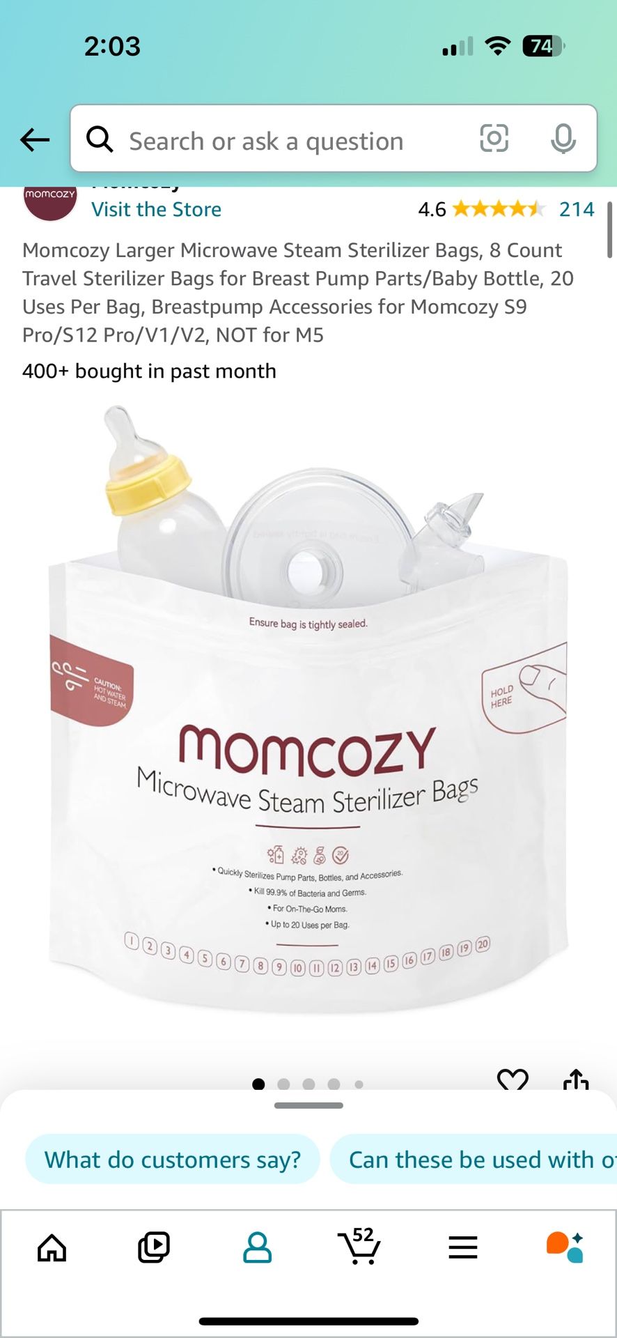 1 Pack Of 8 Momcozy Sterilizing Bags