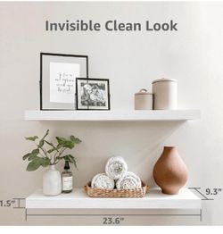 QEEIG Bathroom Shelves 24 inches Long Wall Shelf 24 x 9 inch Set of 2, White (008-60W)