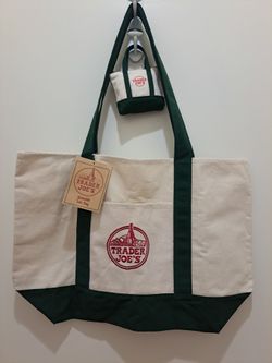 Large and mini green canvas trader joes totes