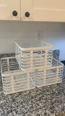 mDesign 3 Pack Modern White Metal Rectangular Basket Kitchen Organization