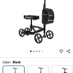 Steerable Knee scooter, with Dual Rear on-Wheel Brake and Shock Absorption Under The Knee pad, Black