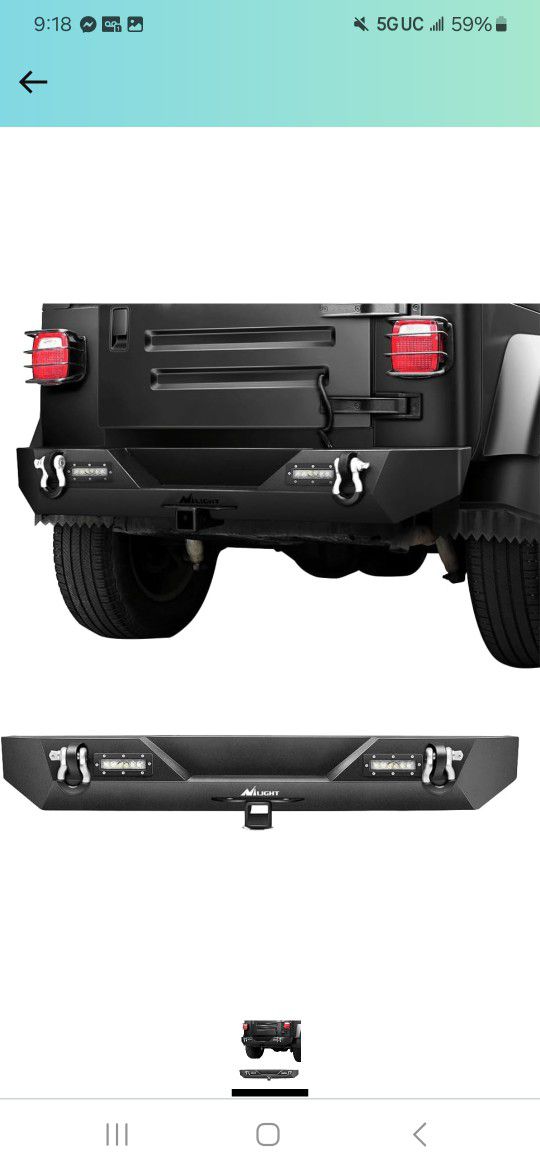 Nilight Rear Bumper Compatible for 1 Jeep Wrangler TJ&YJ,Rock Crawler Bumper with Hitch Receiver & 2X Nilight Upgraded 40W LED Lights Off Road