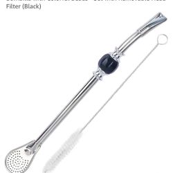 Premium Yerba Mate Straws - Reusable Stainless Steel Bombilla with Colorful Beads - Set with Removable Head Filter (Black)