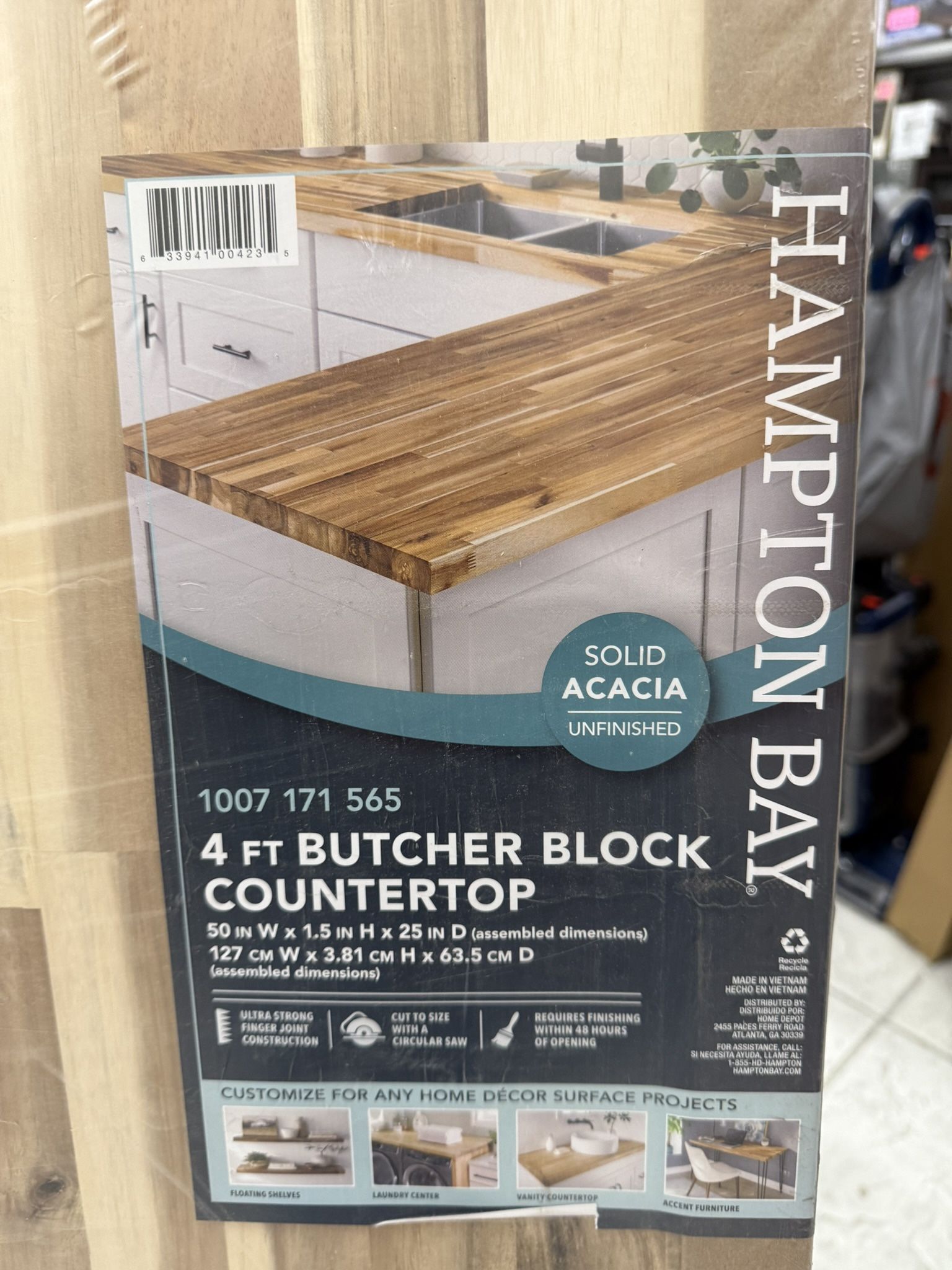 HAMILTON BAY - BUTCHER BLOCK COUNTERTOP -4 FEET- Solid ACACIA unfinished