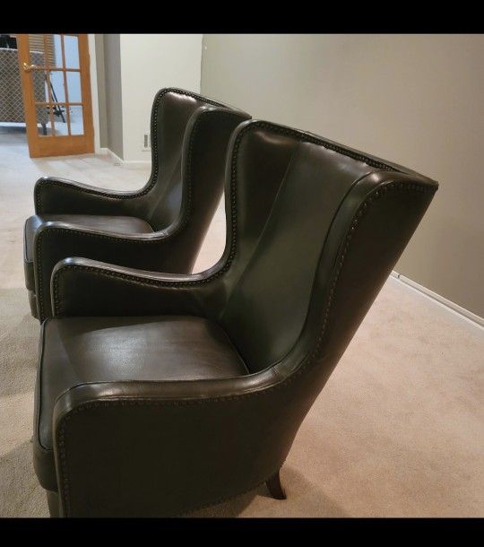 Gray Leather Wingback Chairs