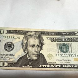 Low Serial Number. 2017 A Binary Note 20 Dollar Bill