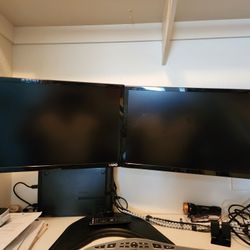 Dual Monitors With Desk Stand And Wireless Keyboard Mouse Combo