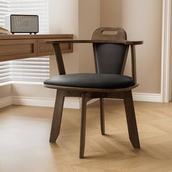 705 Mid Century Modern Swivel Accent Chair with Arms - Faux Leather Solid Rubber Wood 360 Swivel Home Desk Chair for Living Room, Bedroom - 29" H (Bro