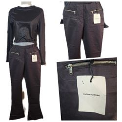 Costume National Vintage Black Flare Pants NWT Zippered Pockets Runway
