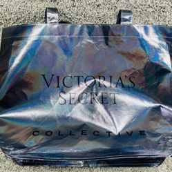 Victorias Secret Bag Pink Collective Metallic Silver Holographic Shopping Tote
