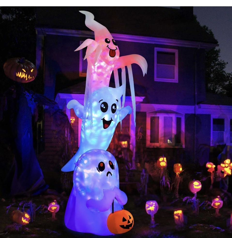 GOOSH 9.8 FT High Halloween Inflatable Overlap Ghost Outdoor Decorations Blow Up Yard with Built-in LEDs for Garden Lawn Indoor Party Decor