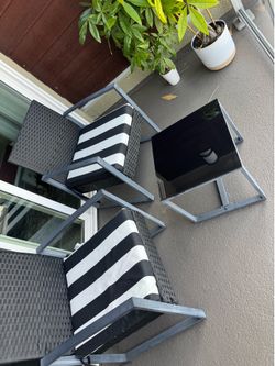 Two Patio Outdoor Chairs with Table and New Cushions