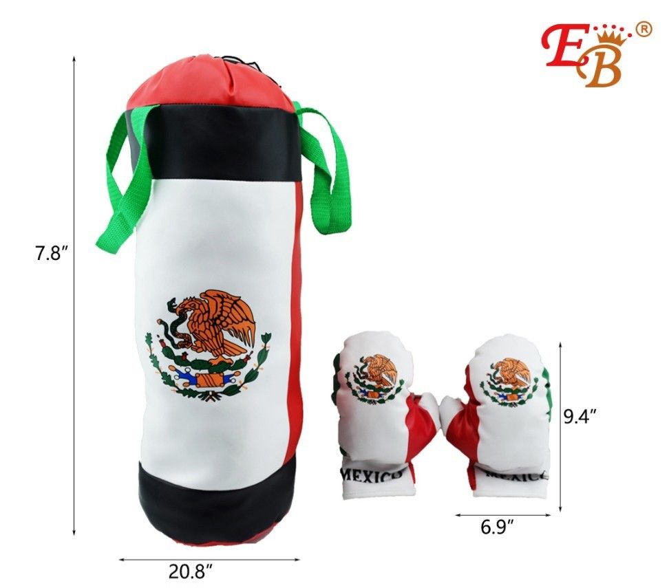 Kids Mexico Flag Boxing Set Toy w/ Punching Bag + Boxing Glove , Children's Pretend Champion Boxing Playset Sports Physical Training Game