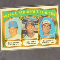 Tom Seaver, Fergie Jenkins, Bill Stoneman 1971 National League Strikeout Leaders Baseball Trading Card #95