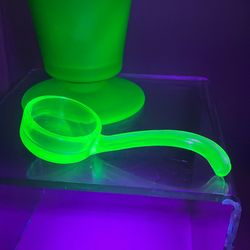 Uranium Glass Pair-11” Satin Vase & 5” Mayonnaise Ladle-$75Cash