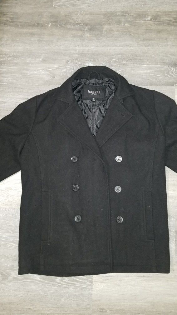 Mens Haggar Wool Pea Coat Size Large