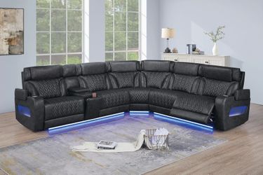 Power Sectional Black Top Grain Leather, LED Light. New Especial price